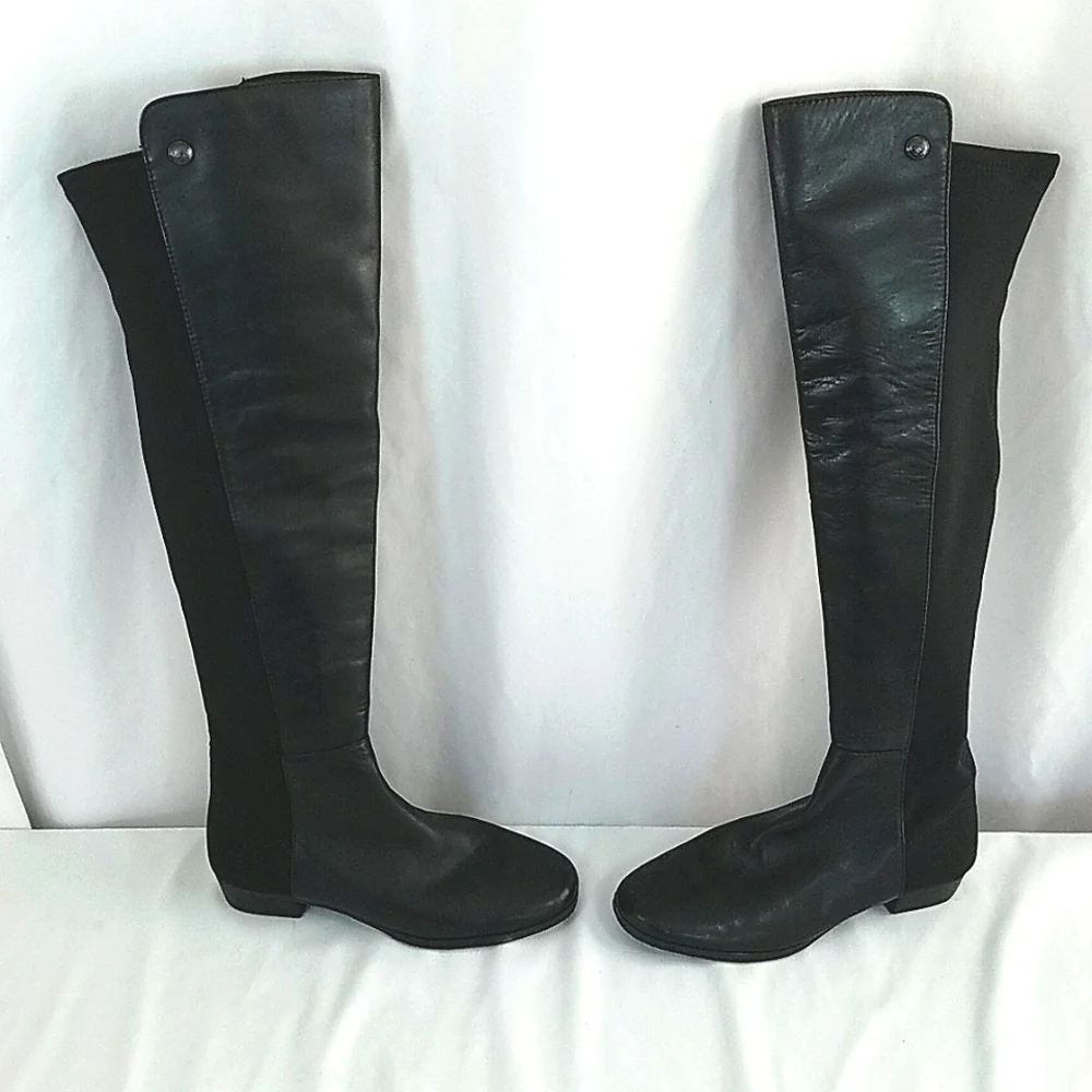 Vince Camuto Karita Over The Knee Boot Leather and Fabric Black Size 5M